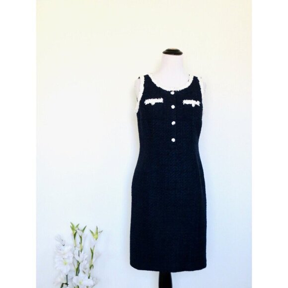 NEW! Talbots Ribbon Tweed Sheath Dress Sleeveless Career Chic Navy Blue SZ 4P - Picture 3 of 9